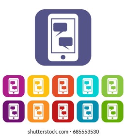 Smartphone and speech bubbles on the screen in simple style isolated on white background vector illustration