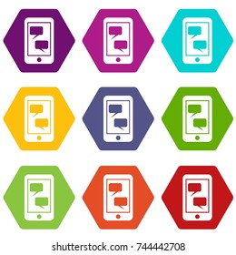 Smartphone and speech bubbles on the screen in simple style isolated on white background vector illustration