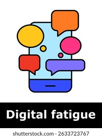 Smartphone with speech bubbles, symbolizing notification overload, message stress, digital noise, communication fatigue, tech burnout.