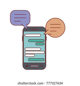 smartphone with speech dialogue text in screen in colorful silhouette