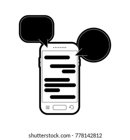 smartphone with speech dialogue text in screen in black silhouette