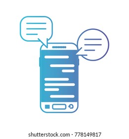smartphone with speech dialogue text in screen in degraded blue to purple color contour
