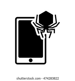 smartphone spider cyber security system protection silhouette icon. Flat and Isolated design. Vector illustration