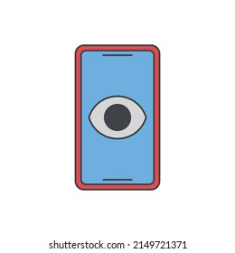 Smartphone spy, smartphone with eye in screen icon in color icon, isolated on white background 