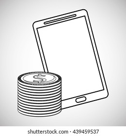 Smartphone and stack of coins