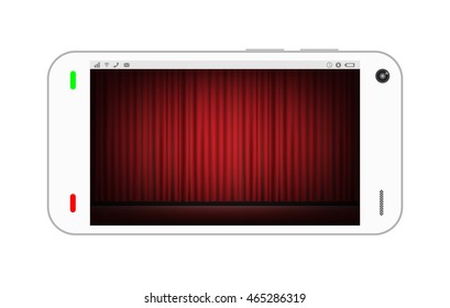 smartphone with stage and red curtain background