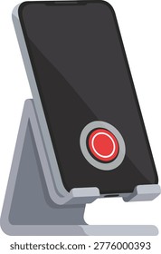 Smartphone stand with record button icon in flat vector style featuring clean modern minimal design ideal for mobile video recording content creation and digital media concepts