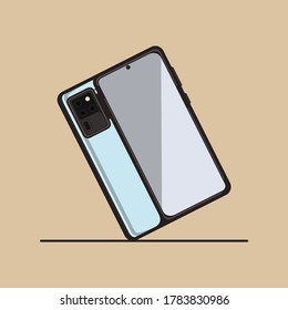 el smartphone está parado frente al fondo de la pared marrón claro