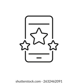 Smartphone With Stars Line Icon. Mobile App Rating, User Feedback, And Review System Outline Symbol. Customer Satisfaction And Quality Assessment. Editable Stroke. Isolated Vector Illustration. - Powered by Shutterstock - Get 15% off with code: PIKWIZARD15
