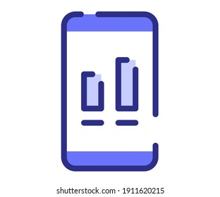 smartphone statistic chart single isolated icon with dashed line or dash lines style