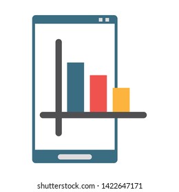 Smartphone with statistics bars on screen symbol vector illustration graphic design