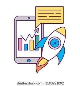 smartphone statistics chart startup speech bubble