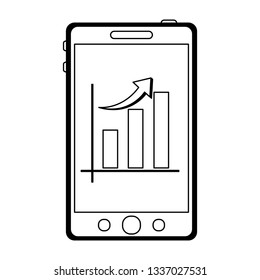 Smartphone with statistics graph in black and white