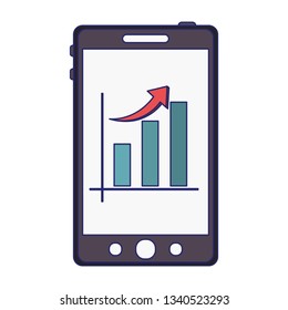 Smartphone with statistics graph blue lines