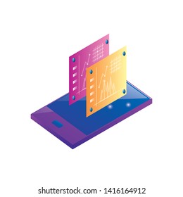 smartphone with statistics template vector ilustration