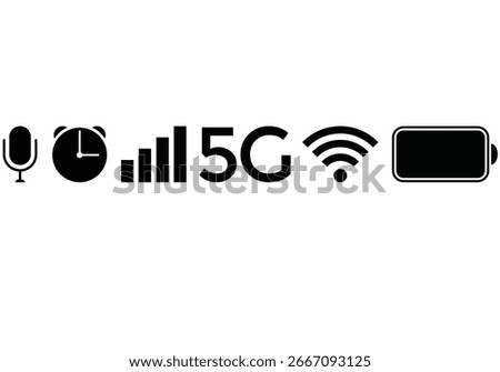 Smartphone status bar. notification bar symbol. battery icons. wifi signal strength. web design and user interface
