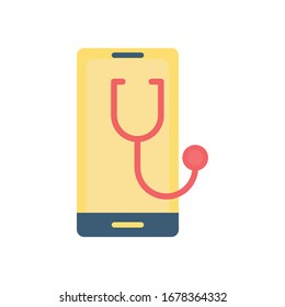 Smartphone y estetoscopio diseño de ícono plano de la atención médica en línea de la clínica de emergencia y tema del paciente Ilustración vectorial