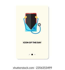 Smartphone with stethoscope flat vector icon. Online consultation with doctor via app isolated vector illustration. Medical help, application, internet services concept for web design and apps