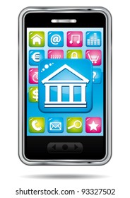 Smartphone with stock exchange application. Vector finance icon.