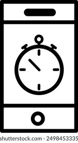 Smartphone with stopwatch icon. Phone chronometer symbol. Replaceable vector design.