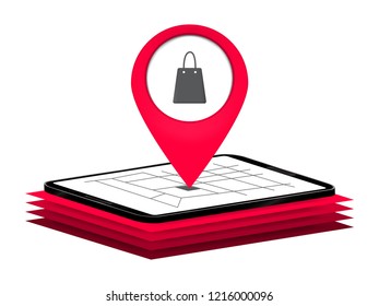Smartphone with store app loaction, Mobile navigation