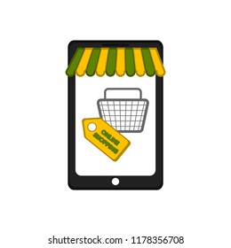 Smartphone with a store front. Online shopping