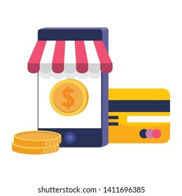 Smartphone and store icon design vector illustration