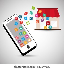 smartphone store online social network vector illustration eps 10