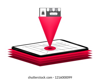 Smartphone with store pin loaction, Online shopping banner