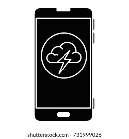 smartphone with storm cloud weather application