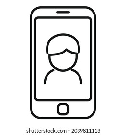Vector de contorno de icono de flujo de Smartphone. Video en vivo. Emisión en línea
