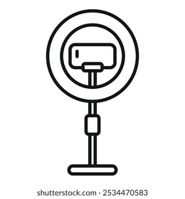 Smartphone streaming usando a luz de anel no tripé ícone vetor contorno para web design isolado no fundo branco
