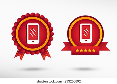 Smartphone stylish quality guarantee badges. Colorful Promotional Labels