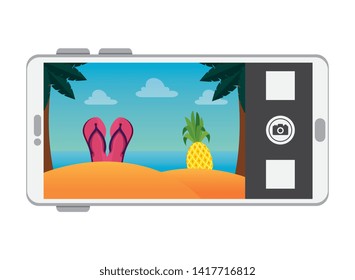 smartphone with summer beach scene
