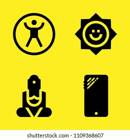 smartphone, sun, great buddha of thailand and zorbing vector icon set. Sample icons set for web and graphic design