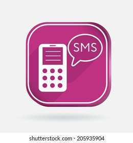 smartphone with the symbol of  cloud of sms dialogue. Color square icon