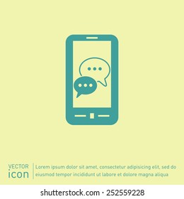 smartphone with the symbol of  cloud of speaking dialogue
