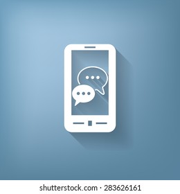 smartphone with the symbol of  cloud of speaking dialogue