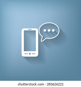 smartphone with the symbol of  cloud of speaking dialogue