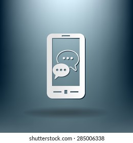 smartphone with the symbol of  cloud of speaking dialogue