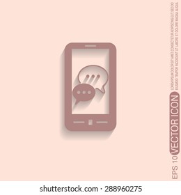 smartphone with the symbol of  cloud of speaking dialogue