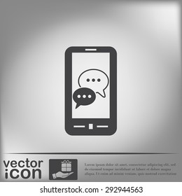 smartphone with the symbol of  cloud of speaking dialogue