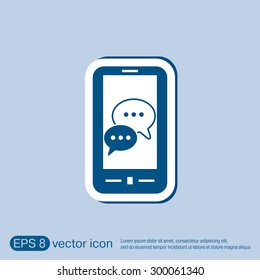 smartphone with the symbol of  cloud of speaking dialogue
