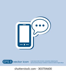 smartphone with the symbol of  cloud of speaking dialogue