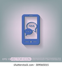 smartphone with the symbol of  cloud of speaking dialogue