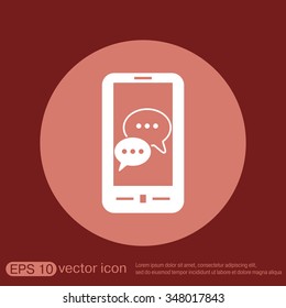 smartphone with the symbol of  cloud of speaking dialogue