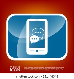 smartphone with the symbol of  cloud of speaking dialogue