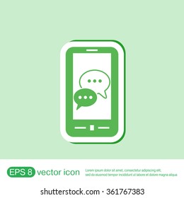 smartphone with the symbol of  cloud of speaking dialogue