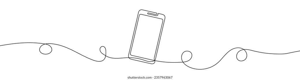 Smartphone symbol in continuous line drawing style. Line art of phone icon. Vector illustration. Abstract background