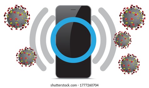 Smartphone with the symbol of the corona warning. Eps 10 vector file. 